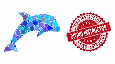 Mosaic Dolphin with Distress Diving Instructor Stamp イラスト素材
