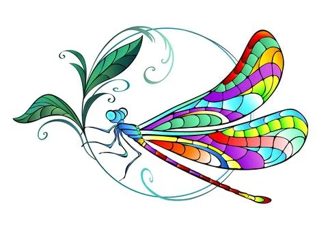 Mosaic dragonfly in circle Stock Illustration