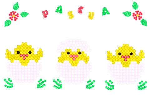 Mosaic with Easter elements. Three chicks in eggshell. Illustrazione stock