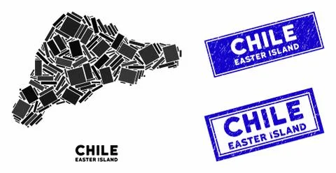 Mosaic Easter Island Map and Grunge Rectangle Watermarks Stock Illustration