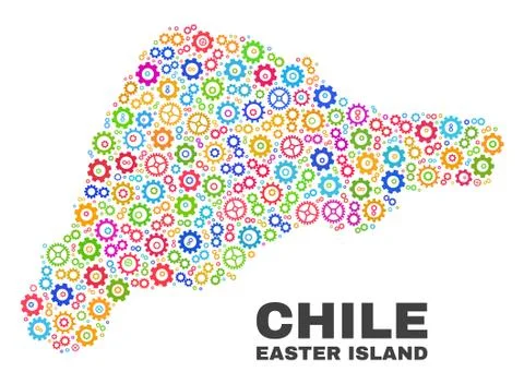 Mosaic Easter Island Map of Cogwheel Elements Illustrazione stock