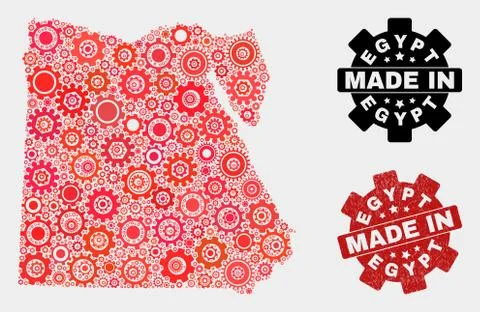 Mosaic Egypt Map of Gear Elements and Grunge Stamp Illustrazione stock