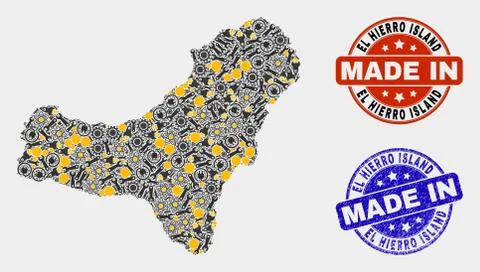 Mosaic El Hierro Island Map of Production Items and Made In Grunge Seal Stock Illustration