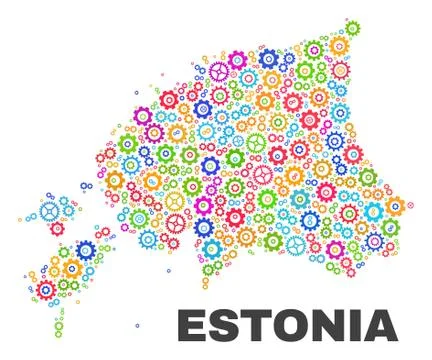 Mosaic Estonia Map of Gearwheel Elements イラスト素材