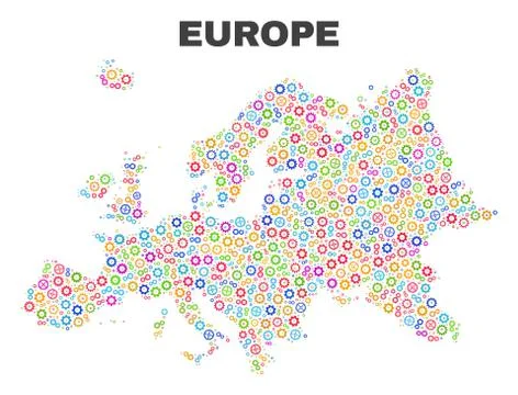 Mosaic Europe Map of Gear Elements Stock Illustration