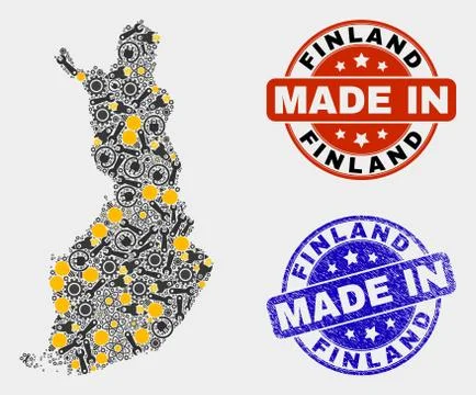Mosaic Finland Map of Industry Elements and Made In Grunge Seal Stock Illustration