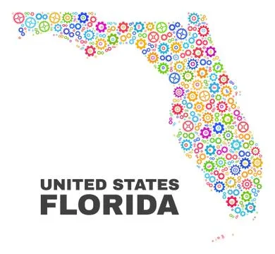 Mosaic Florida State Map of Cog Elements Stock Illustration