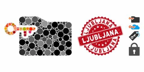Mosaic Folder Access Key Icon with Scratched Ljubljana Seal Stock Illustration