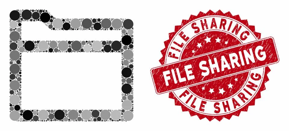 Mosaic Folder with Scratched File Sharing Stamp Stock Illustration