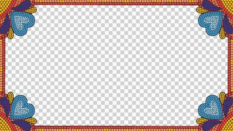 Mosaic frame is showing red-yellow border and heart clusters, transparent Stock Illustration