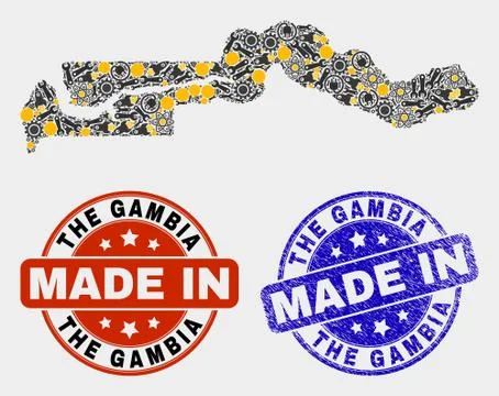 Mosaic The Gambia Map of Technology Elements and Made In Grunge Seal Stock Illustration
