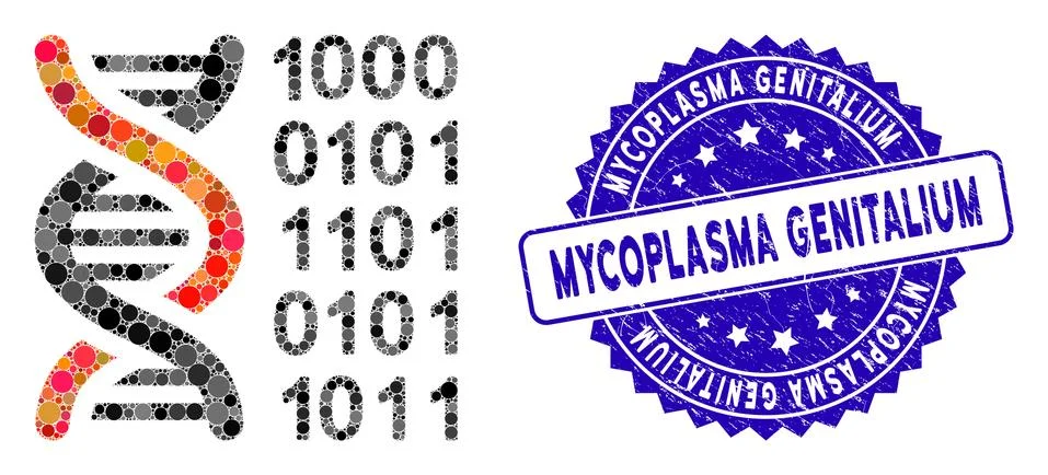 Mosaic Genetical Code Icon with Textured Mycoplasma Genitalium Stamp Illustrazione stock