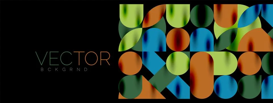 Mosaic geometric elements. Colorful circles, round geometric shapes and lines Illustrazione stock