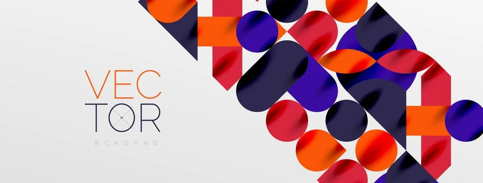 Mosaic geometric elements. Colorful circles, round geometric shapes and lines Stock Illustration