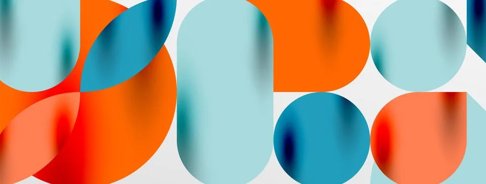 Mosaic geometric elements. Colorful circles, round geometric shapes and lines Stockillustratie