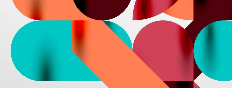 Mosaic geometric elements. Colorful circles, round geometric shapes and lines Stockillustratie