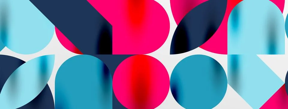 Mosaic geometric elements. Colorful circles, round geometric shapes and lines 库存插图