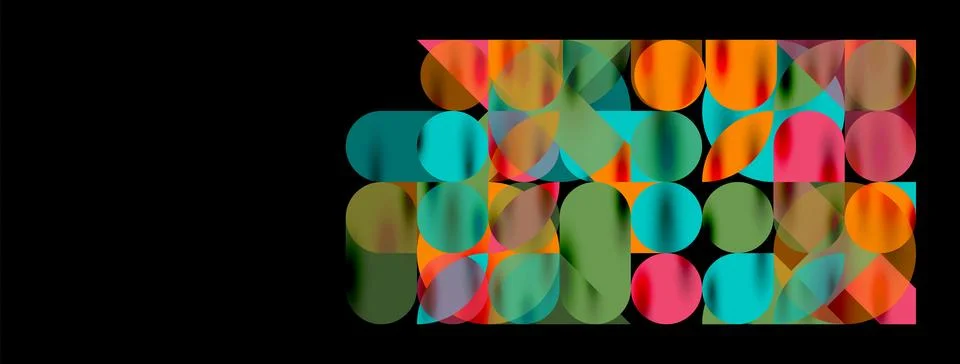 Mosaic geometric elements. Colorful circles, round geometric shapes and lines 库存插图
