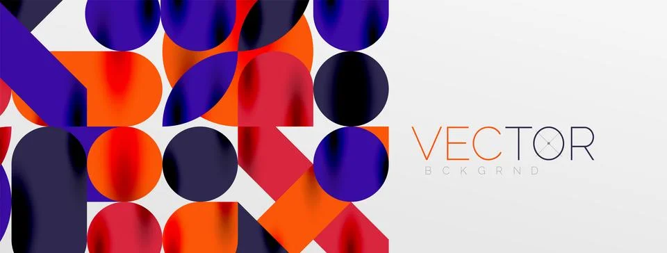 Mosaic geometric elements. Colorful circles, round geometric shapes and lines 库存插图