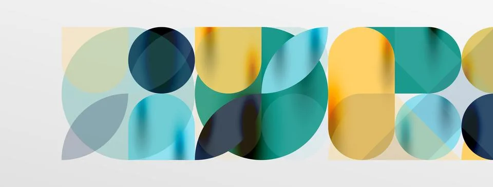 Mosaic geometric elements. Colorful circles, round geometric shapes and lines 库存插图