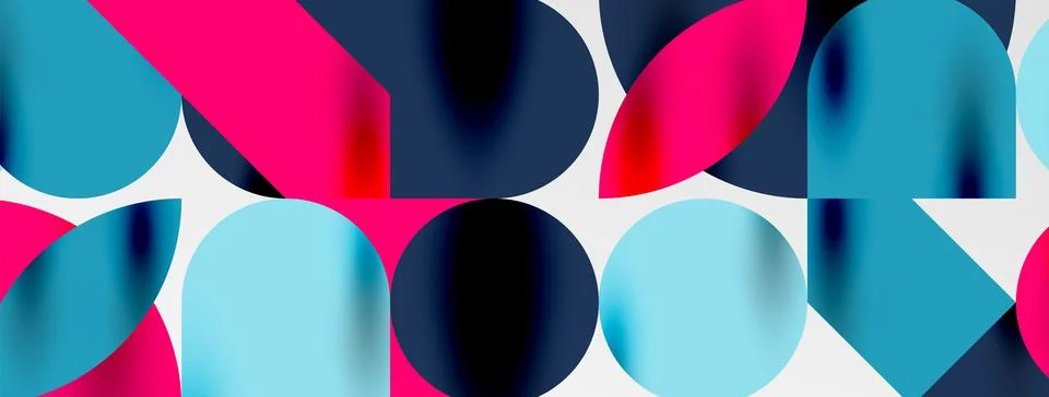 Mosaic geometric elements. Colorful circles, round geometric shapes and lines 库存插图