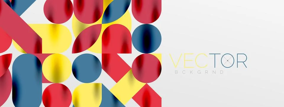 Mosaic geometric elements. Colorful circles, round geometric shapes and lines 库存插图