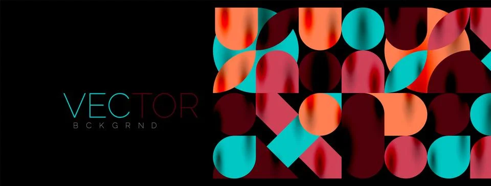Mosaic geometric elements. Colorful circles, round geometric shapes and lines 库存插图