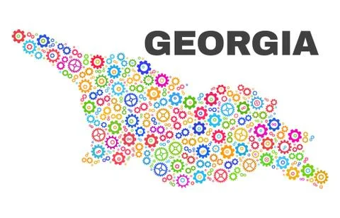 Mosaic Georgia Map of Cogwheel Elements 库存插图