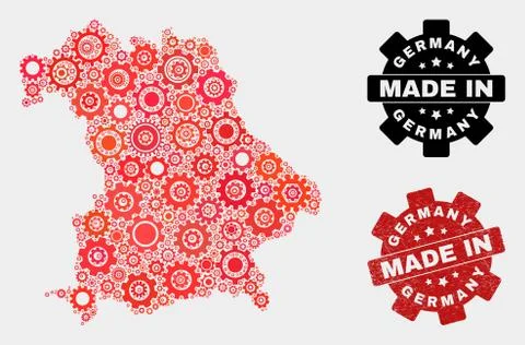 Mosaic Germany Map of Gearwheel Elements and Grunge Seal Stock Illustration