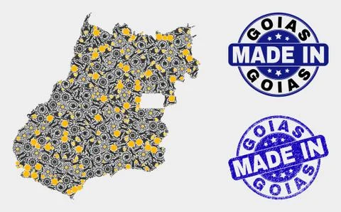 Mosaic Goias State Map of Technology Elements and Made In Grunge Stamp イラスト素材