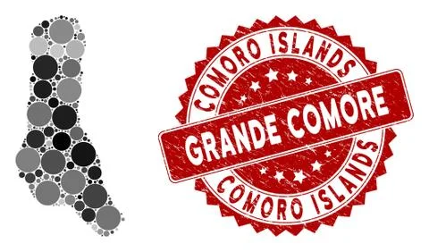 Mosaic Grande Comore Island Map and Distress Circle Watermark Stock Illustration