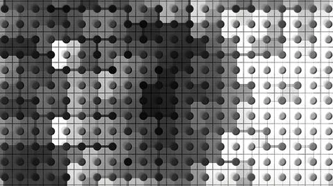 The mosaic is gray. Motion. Small squares shimmer together with black and dark Stock Illustration