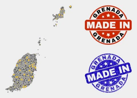 Mosaic Grenada Map of Workshop Elements and Made In Grunge Stamp Illustrazione stock