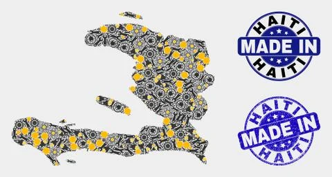 Mosaic Haiti Map of Technology Items and Made In Grunge Seal Stock Illustration