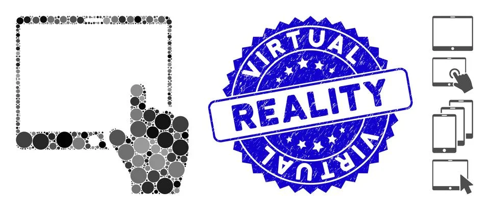 Mosaic Hand Points Mobile Tablet Icon with Grunge Virtual Reality Seal Illustrazione stock