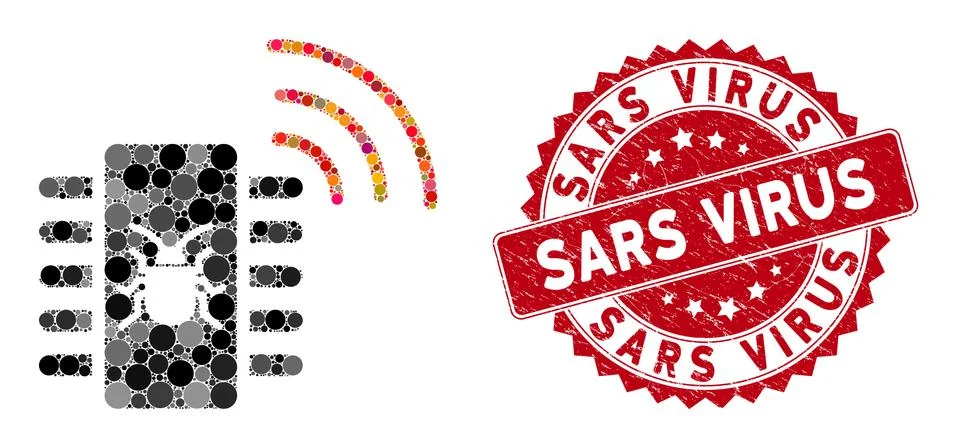 Mosaic Hardware Bug with Textured Sars Virus Stamp Illustrazione stock