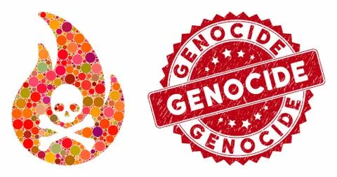 Mosaic Hell Fire with Distress Genocide Stamp Stock Illustration