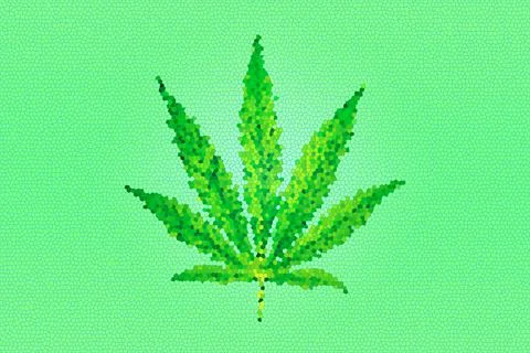 Mosaic, hemp leaf on a green background, stained glass Stock Illustration