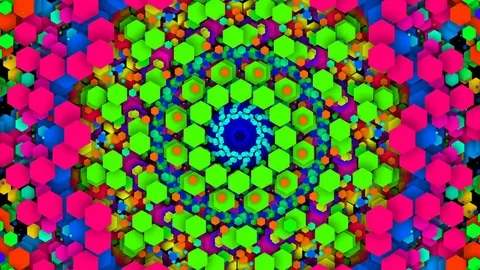 Mosaic of hexahedrons. Pulsating patterns that change color. MO background. Stock Footage 83353391