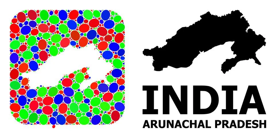 Mosaic Hole and Solid Map of Arunachal Pradesh State 스톡 일러스트