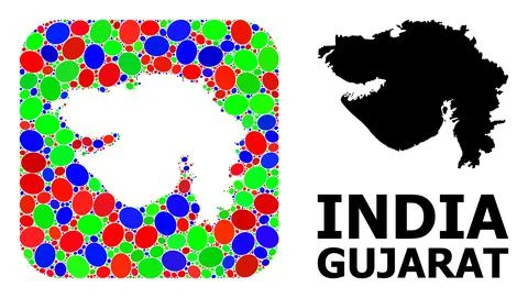 Mosaic Hole and Solid Map of Gujarat State 스톡 일러스트
