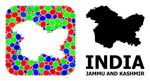 Mosaic Hole and Solid Map of Jammu and Kashmir State 스톡 일러스트