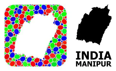 Mosaic Hole and Solid Map of Manipur State 스톡 일러스트
