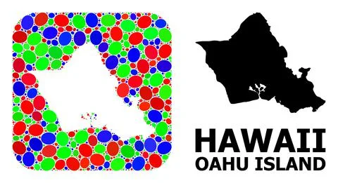 Mosaic Hole and Solid Map of Oahu Island Stock Illustration