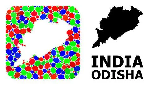 Mosaic Hole and Solid Map of Odisha State Illustrazione stock