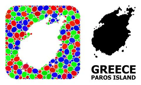 Mosaic Hole and Solid Map of Paros Island Stock Illustration