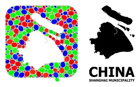 Mosaic Hole and Solid Map of Shanghai Municipality Stock Illustration