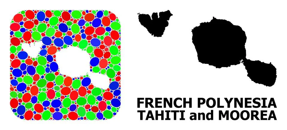 Mosaic Hole and Solid Map of Tahiti and Moorea Islands Stock Illustration