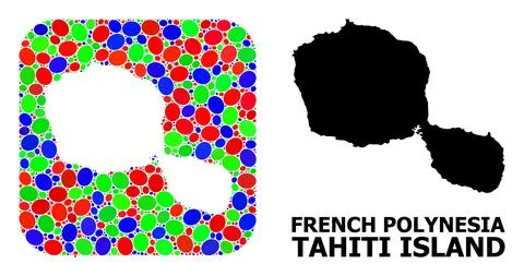 Mosaic Hole and Solid Map of Tahiti Island Stock Illustration