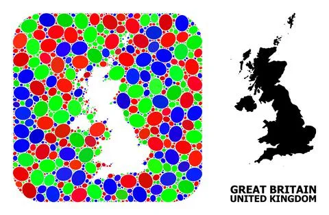 Mosaic Hole and Solid Map of United Kingdom Stock Illustration